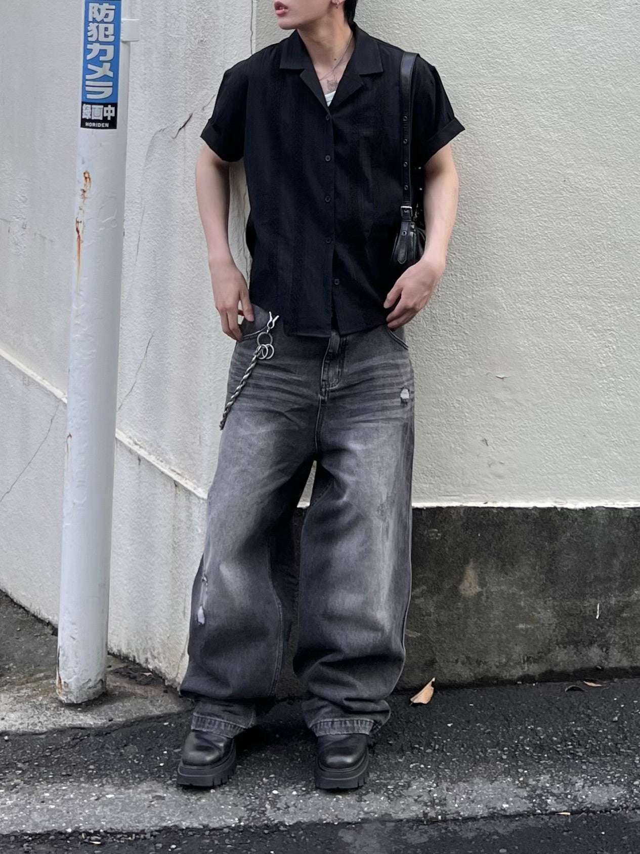 大阪店WEB限定受注制【Chikashitsu +】perforated open collar shirt (2color)