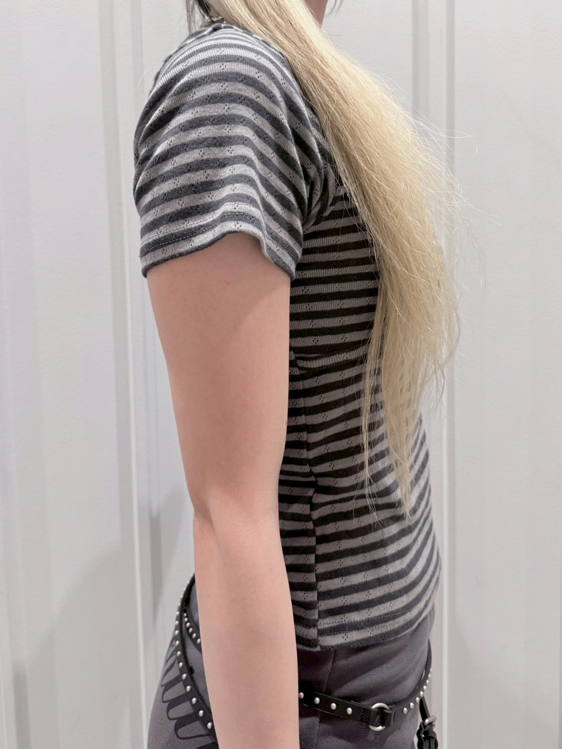 7/4 20:00発売 受注制【nmtc+】Stripe U-Neck Button Tee (2color)