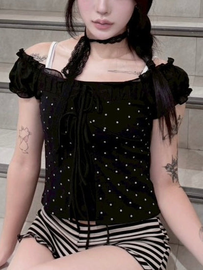 【nmtc+】Dot Lace Ribbon Blouse (2color)