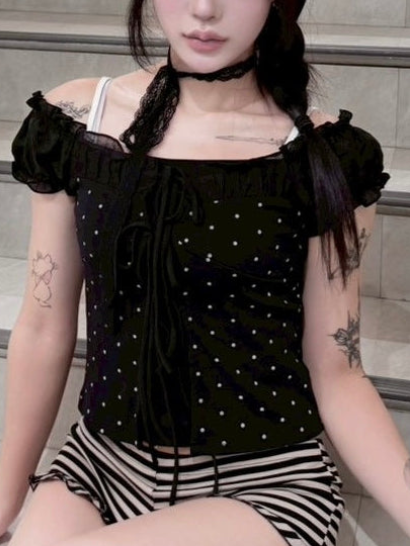 【nmtc+】Dot Lace Ribbon Blouse (2color)
