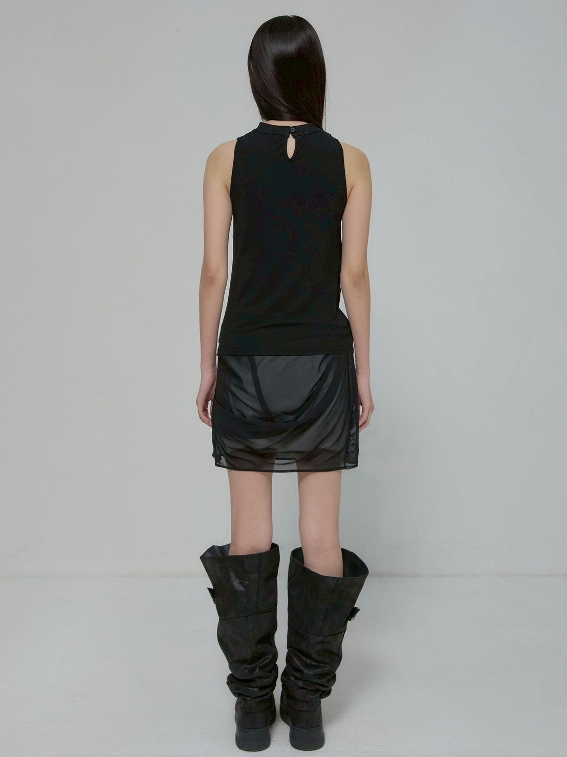 6/22 21:00発売【FLAREUP】Draped Mesh Layered Mini Skirt