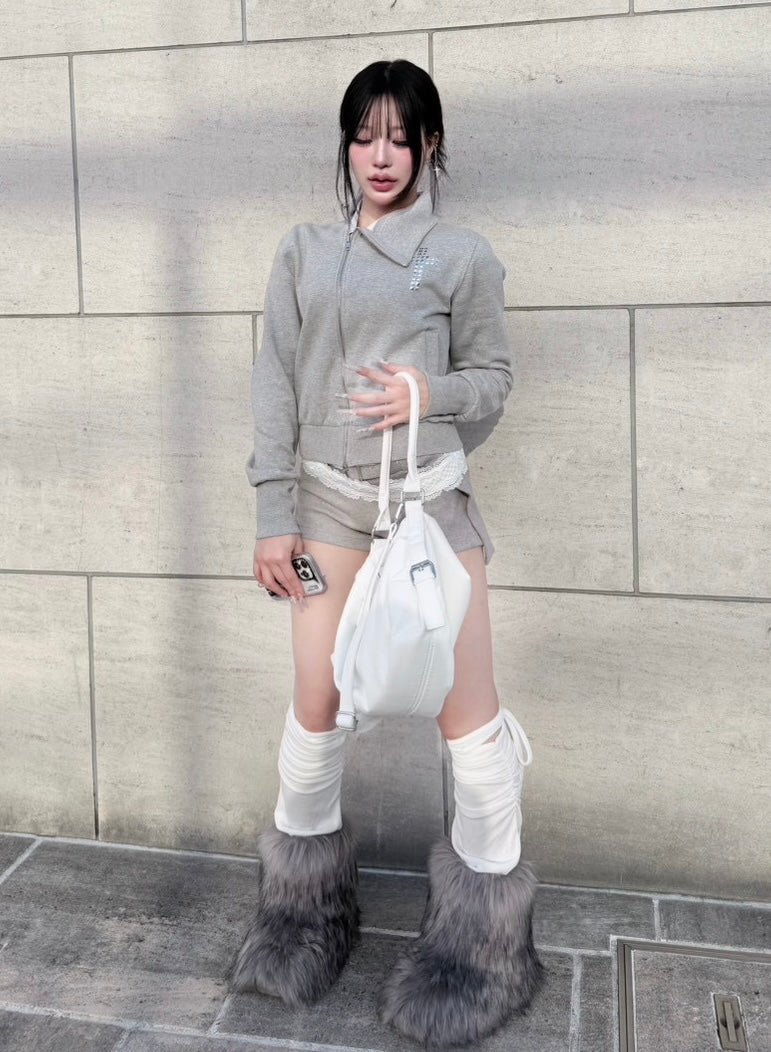 3/1 20:00発売 受注制【nmtc +】cross design diagonal zip up sweat / 【エヌエムティーシープラス】クロスデザインダイアゴナルジップアップスウェット (2color)