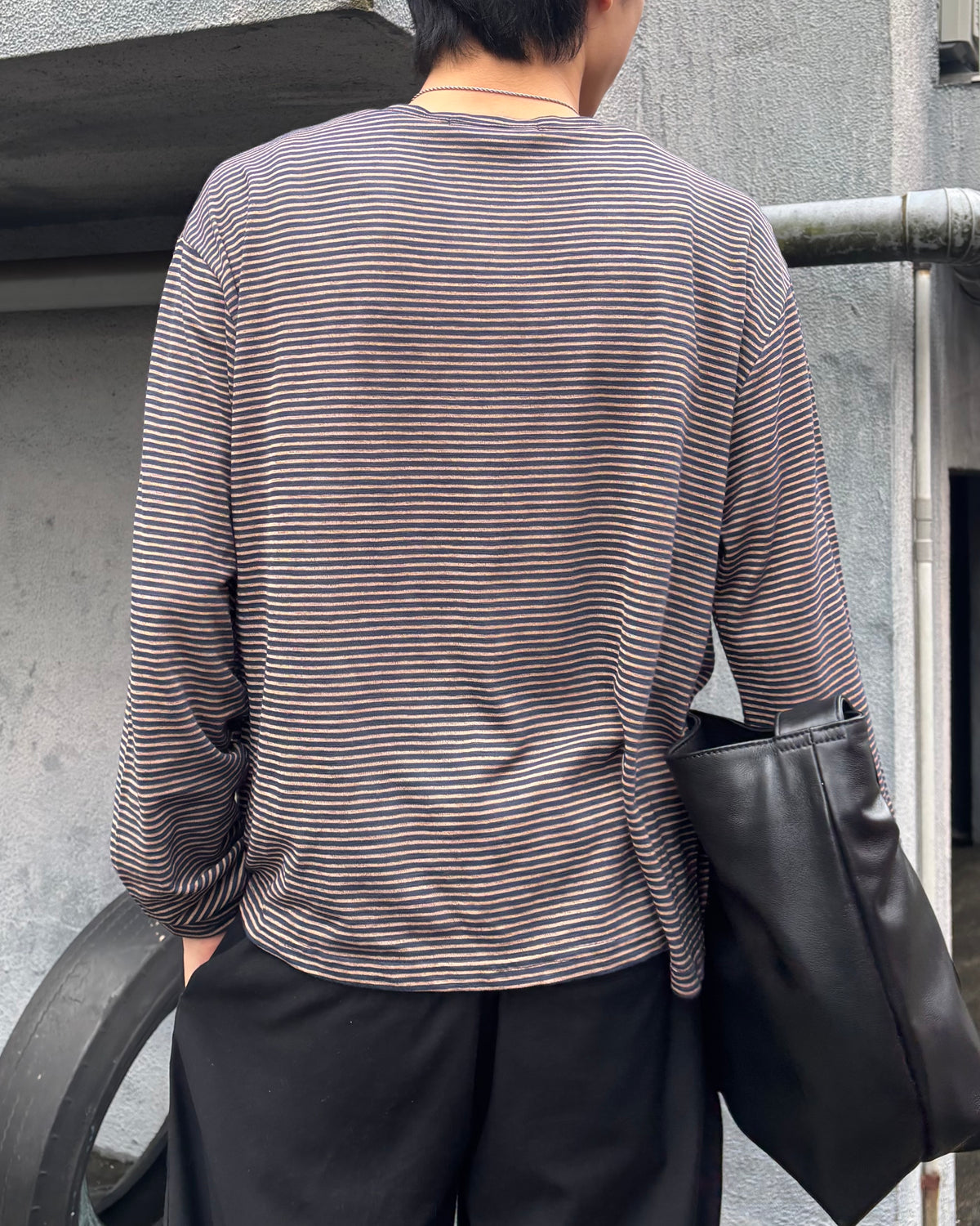 東京店WEB限定受注制【Chikashitsu +】cropped border long sleeve tee (2color)