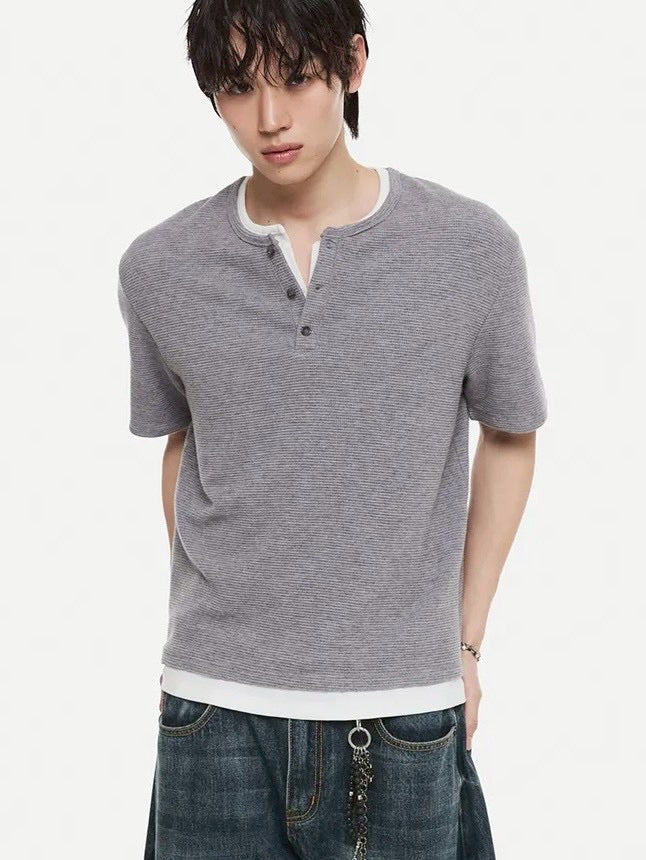 【DNSR】Layered Henley Waffle T-Shirt