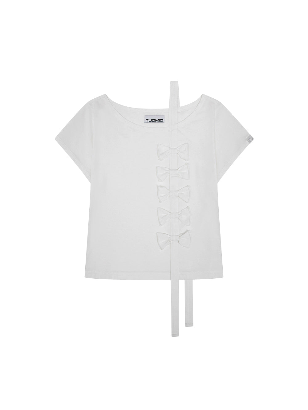 6/8 21:00発売【TUOMIO】RIBBON OFF SHOULDER T-SHIRT