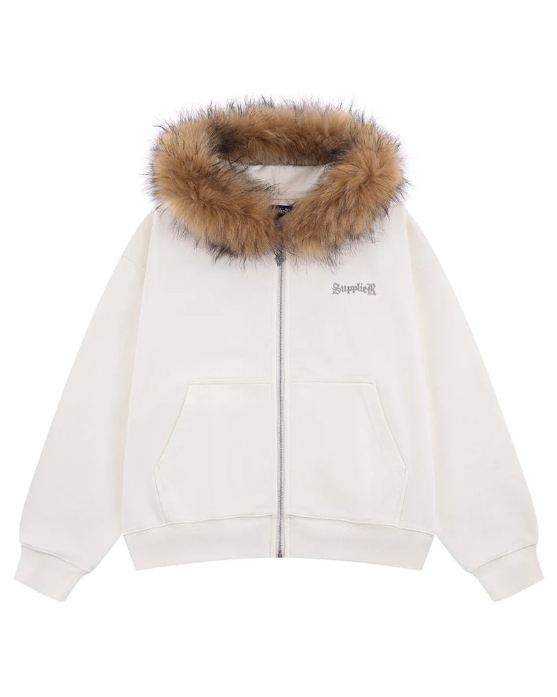 【SUPPLIER】Faux Fur Cross Zip Hoodie