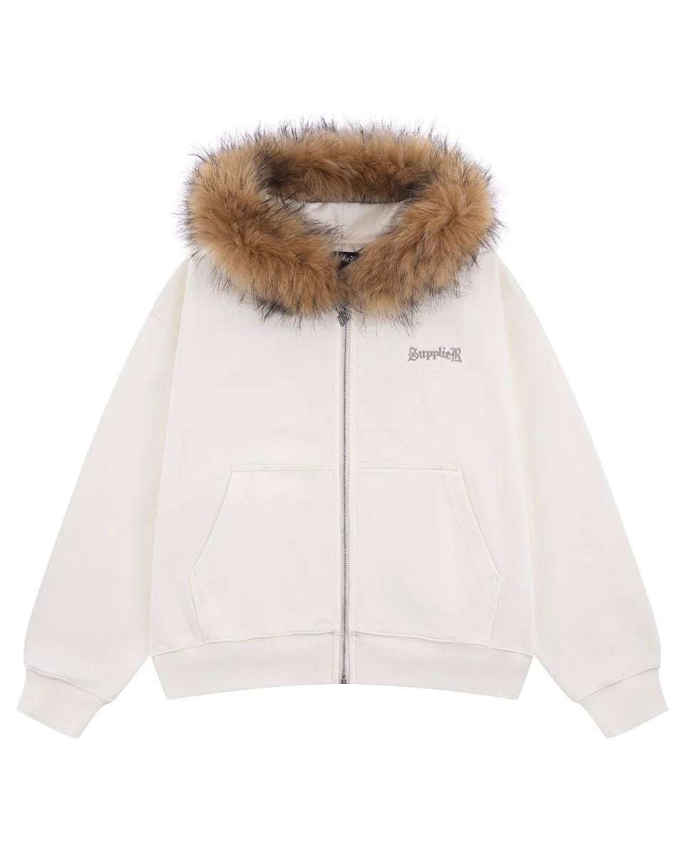 【SUPPLIER】Faux Fur Cross Zip Hoodie