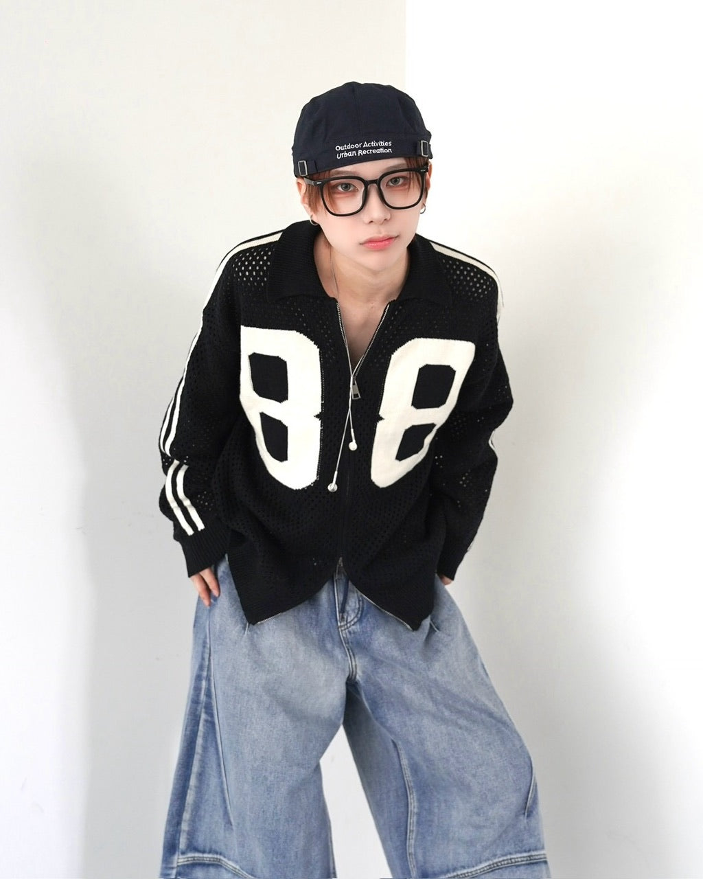 受注制【LUV CODE】mesh zip up knit (2color)