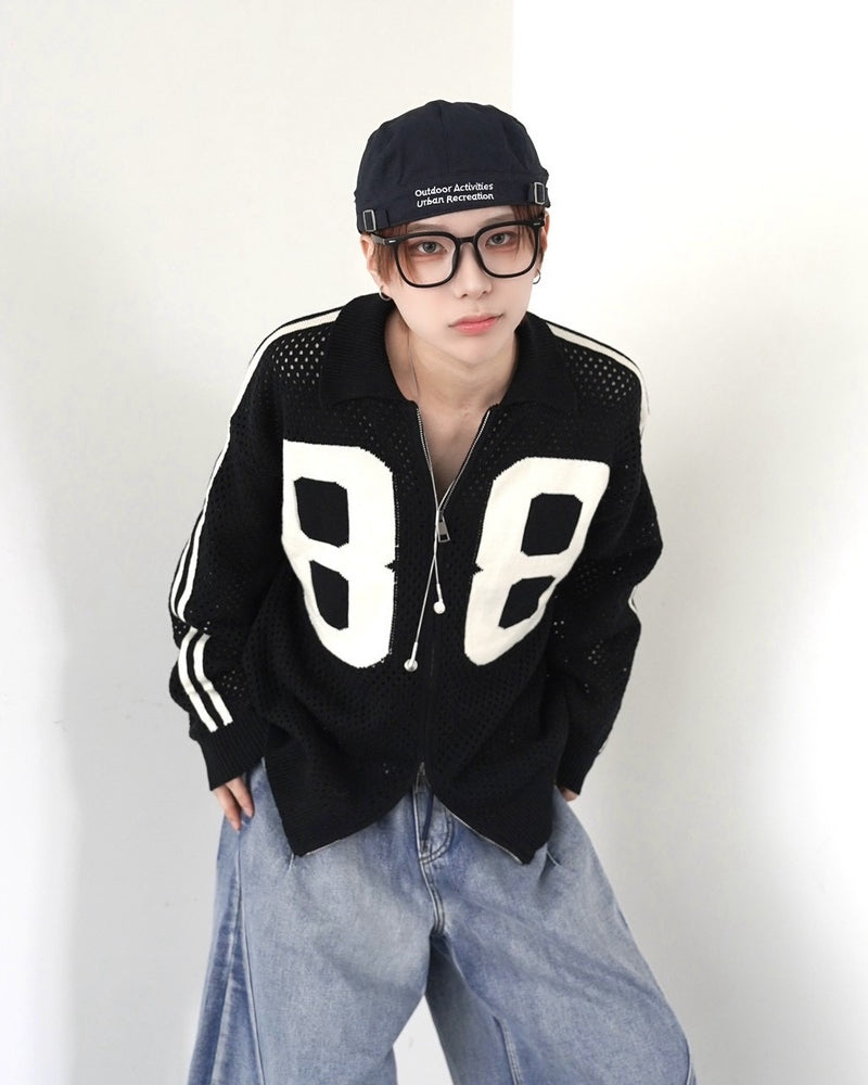 受注制【LUV CODE】mesh zip up knit (2color)