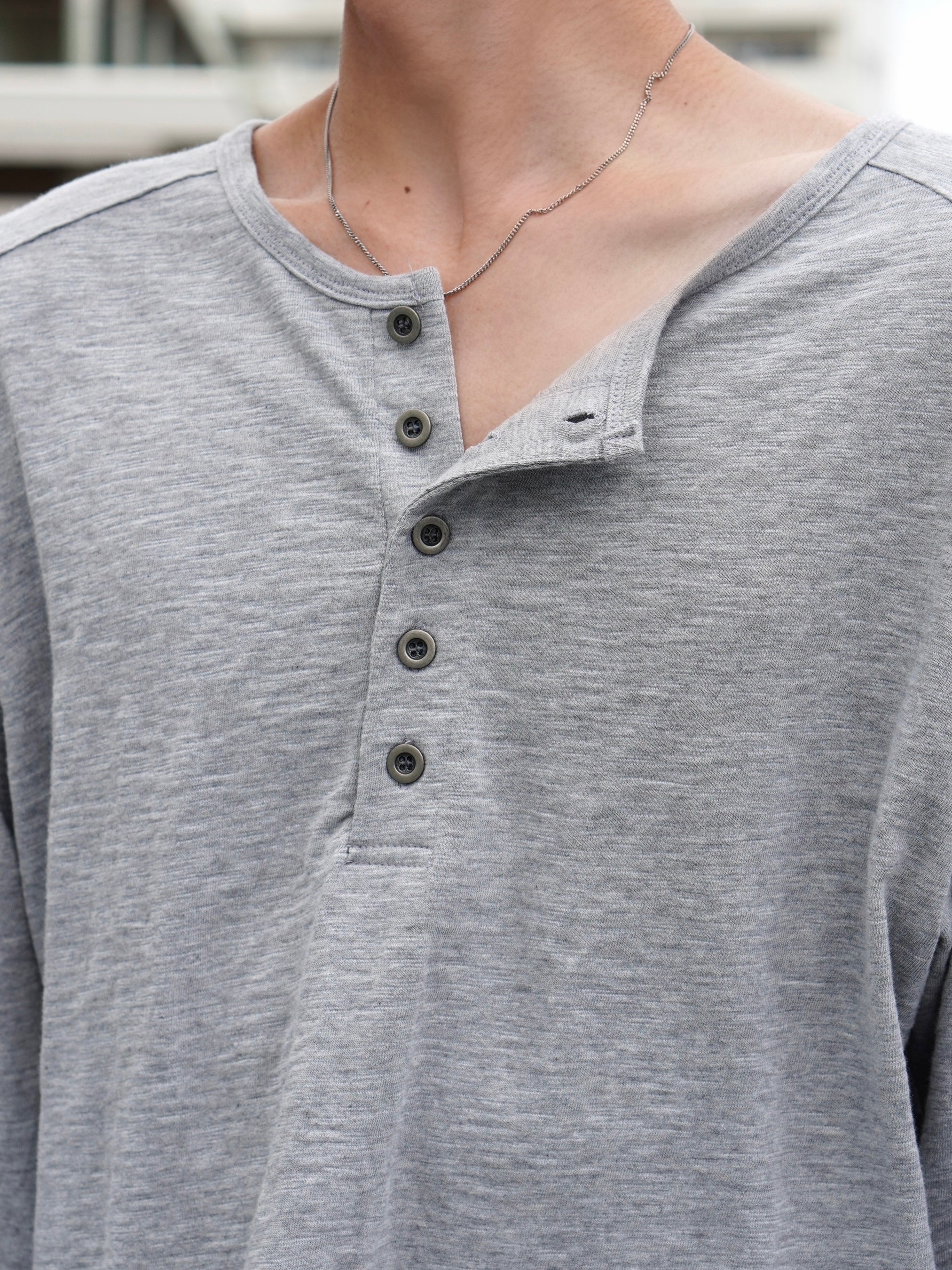 【CHIKASHITSU PLUS HIGH】Steel button henley neck tee (3color)