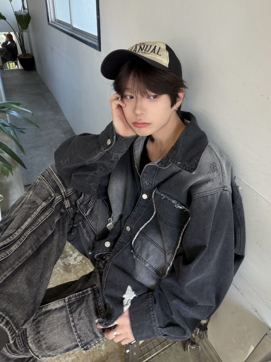受注制【LUV CODE】damage denim jacket (2color)