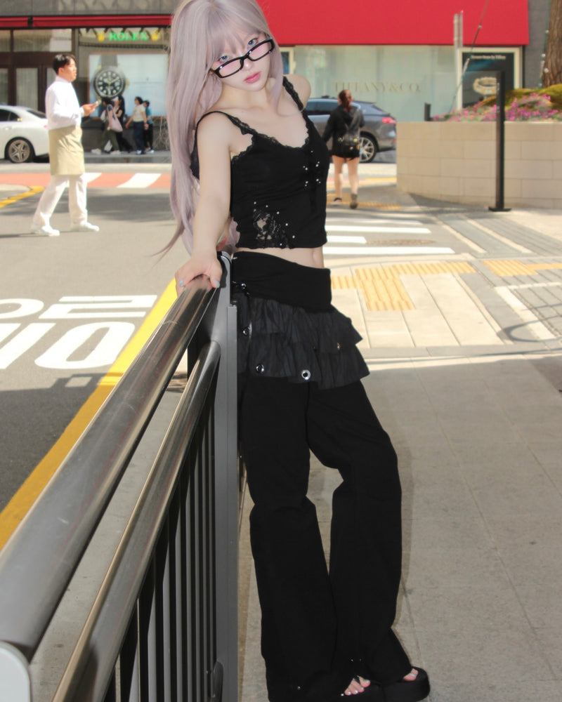 【CHERRYQUIRI】Soft Punk Eyelet Skirt