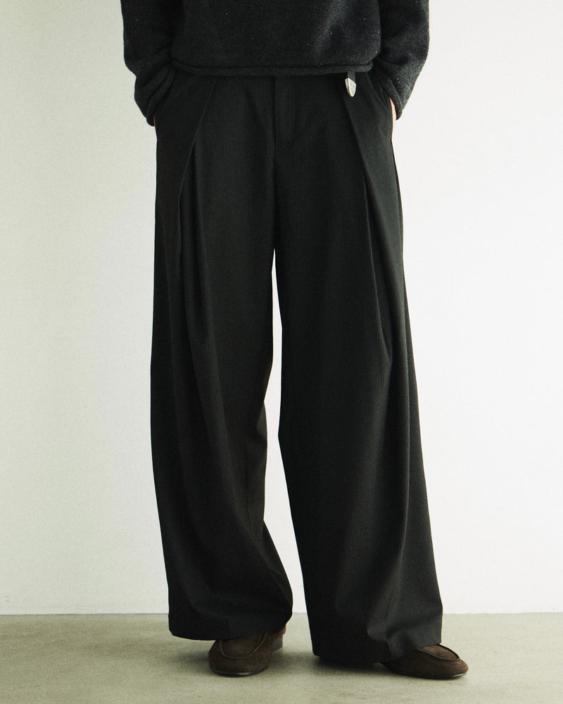 【CS】stripe cross tuck drape slacks