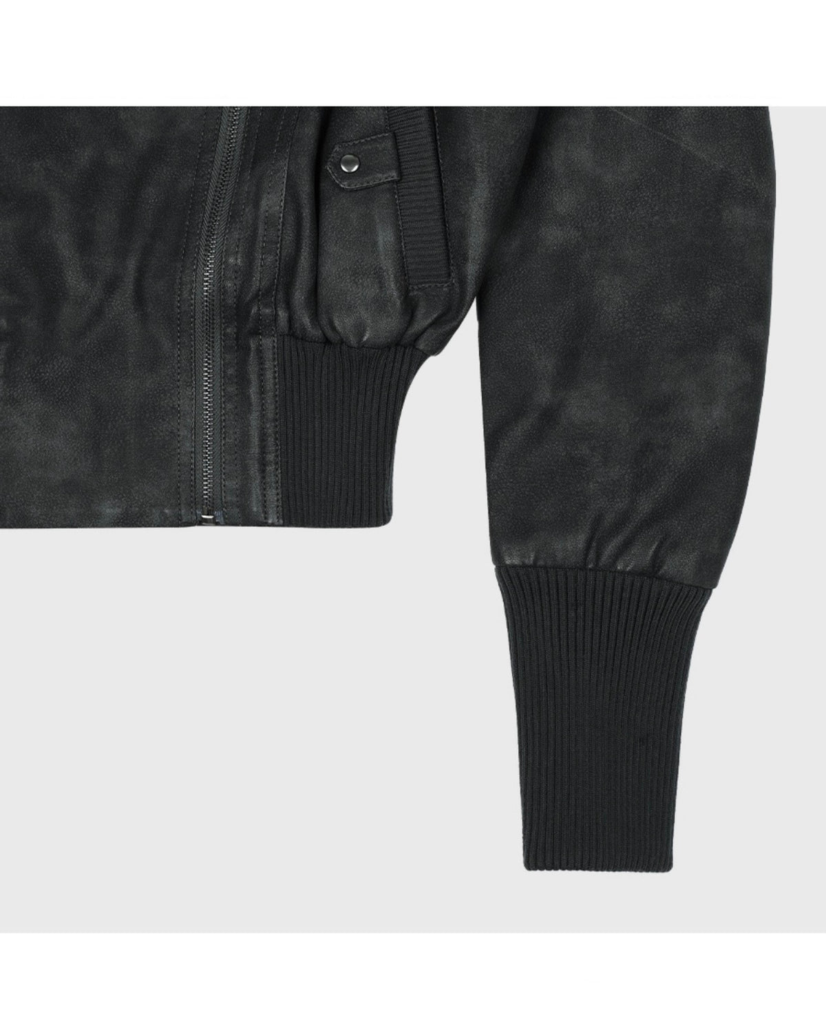 【FANCY CLUB】HIGH-NECK RIBBED LEATHER JACKET