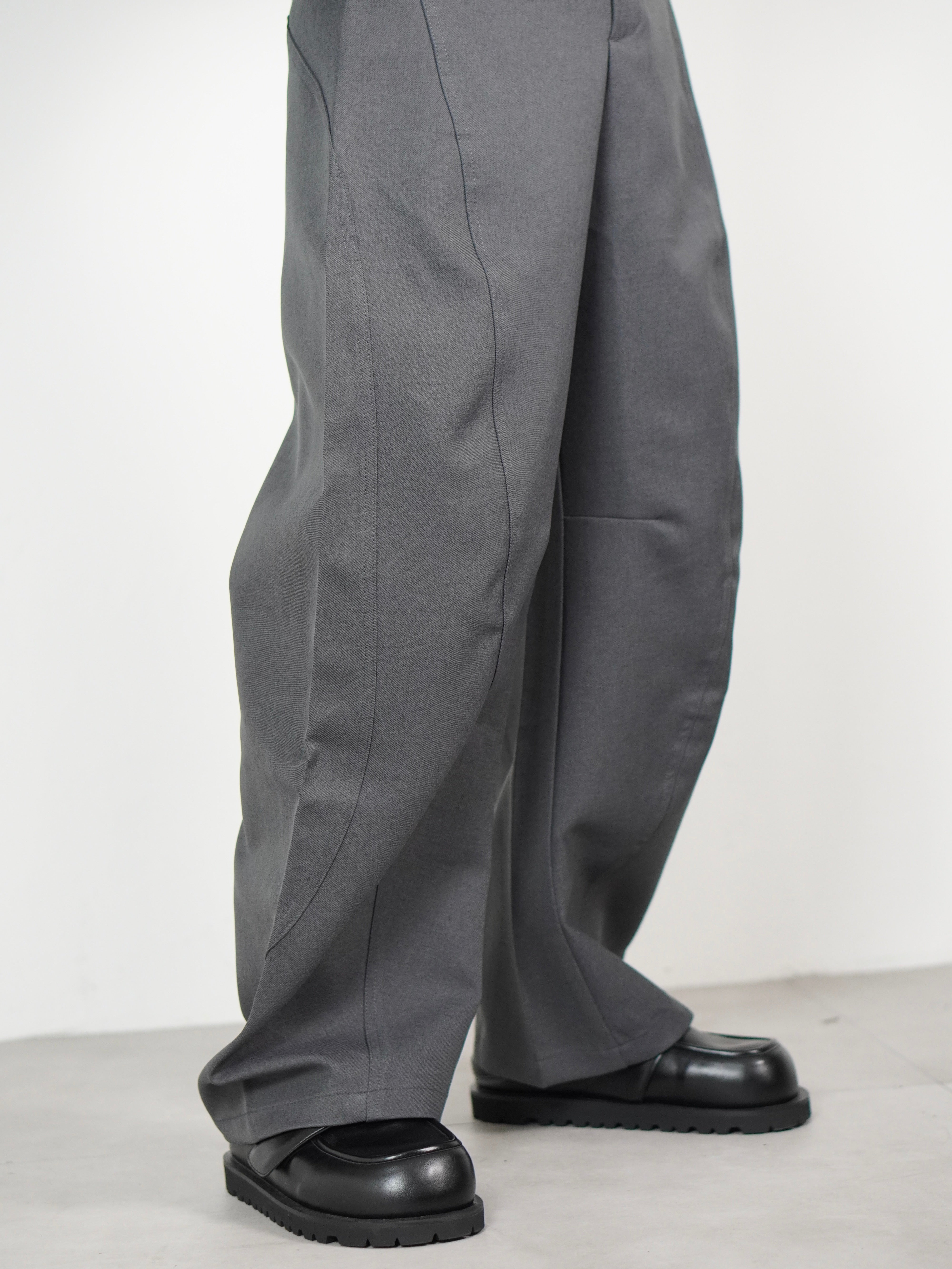 受注制【Chikashitsu +】Curve line wide pants (3color)