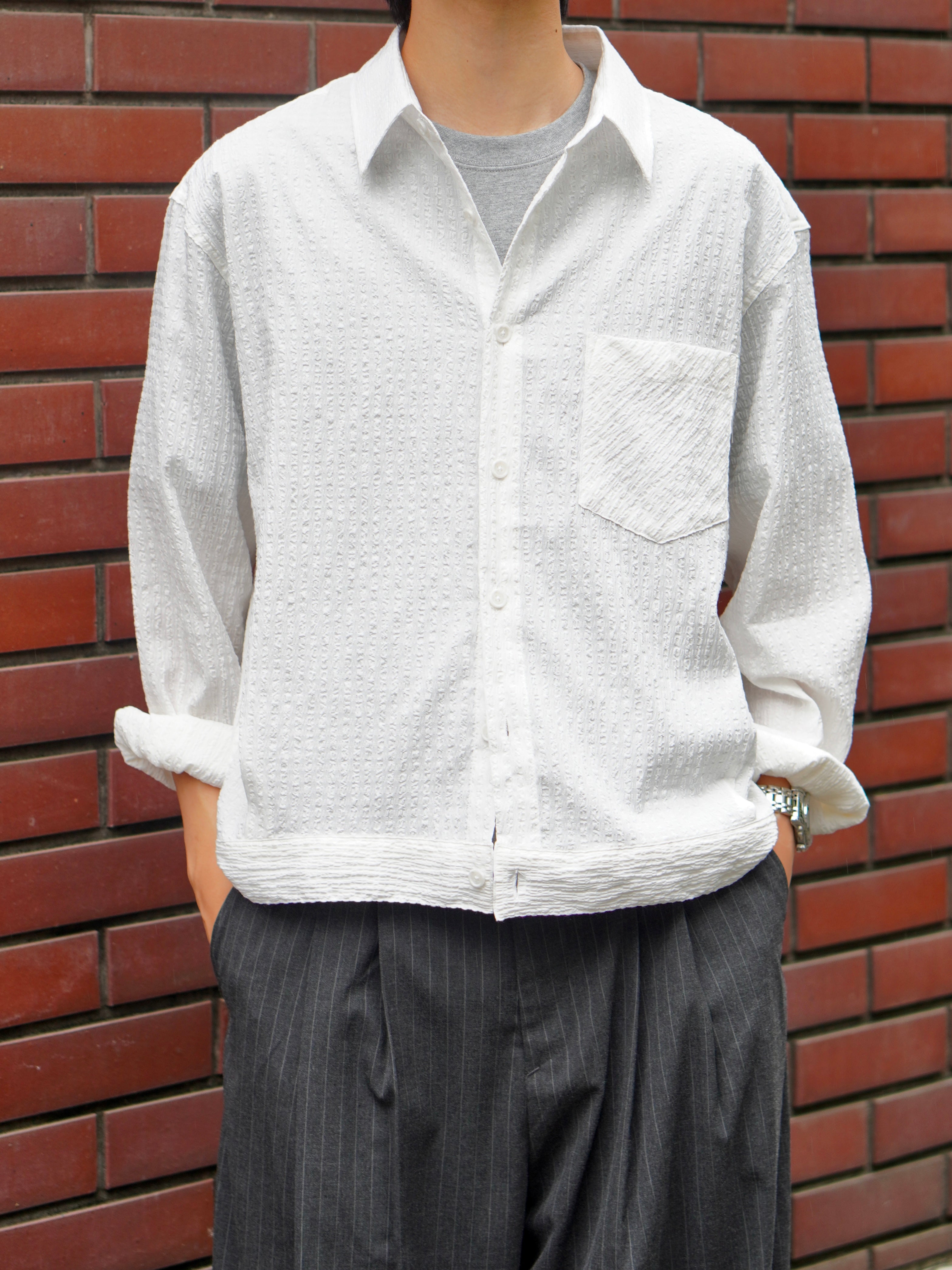 東京店WEB限定受注制【Chikashitsu +】seersucker relax check shirt (2color)
