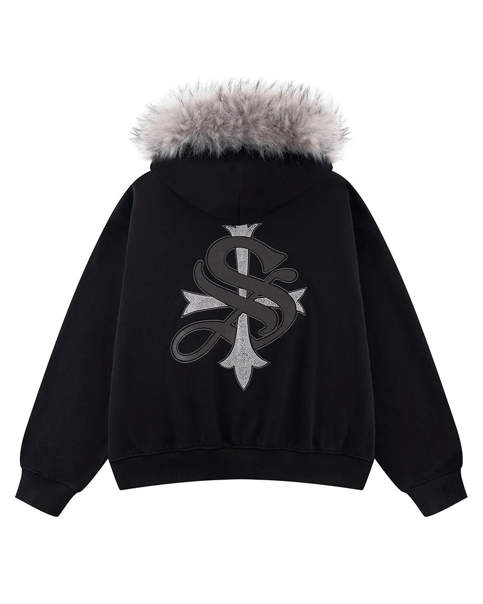 【SUPPLIER】Faux Fur Cross Zip Hoodie