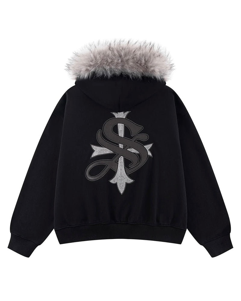 【SUPPLIER】Faux Fur Cross Zip Hoodie