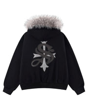 【SUPPLIER】Faux Fur Cross Zip Hoodie