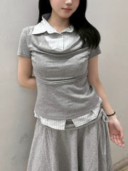 7/10 20:00発売 受注制【nmtc+】Layered Draped Shirring Shirt Top (2color)