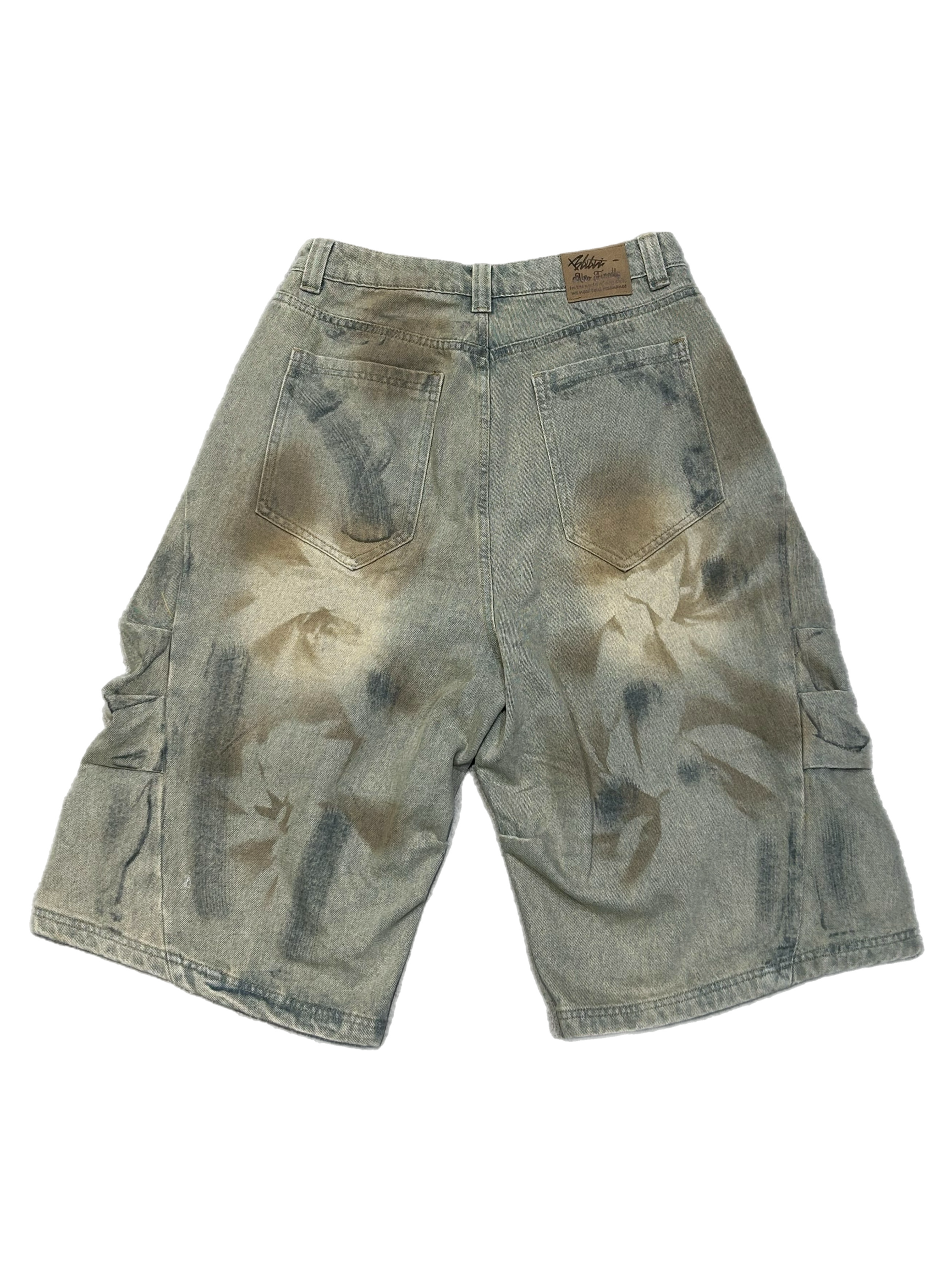 国際配送【Never mind the XU】vintage wash buggy half pants