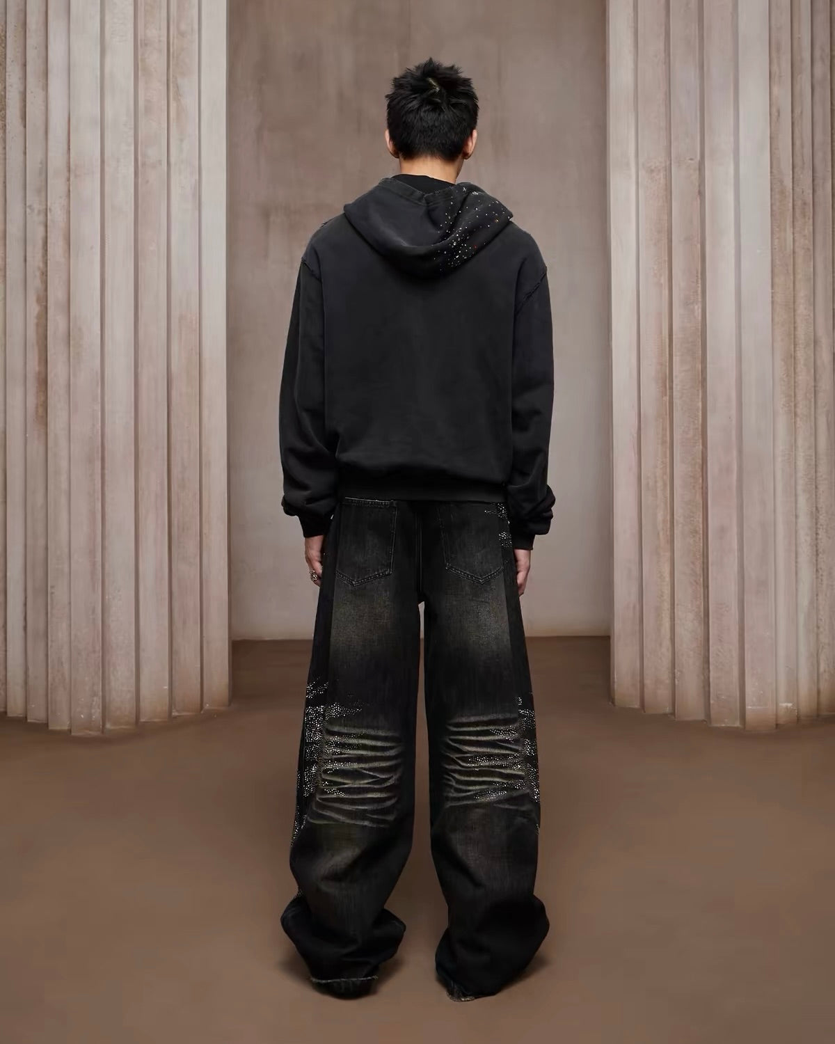 【DND4DES】Rhinestone Dirty Wash Denim Pants