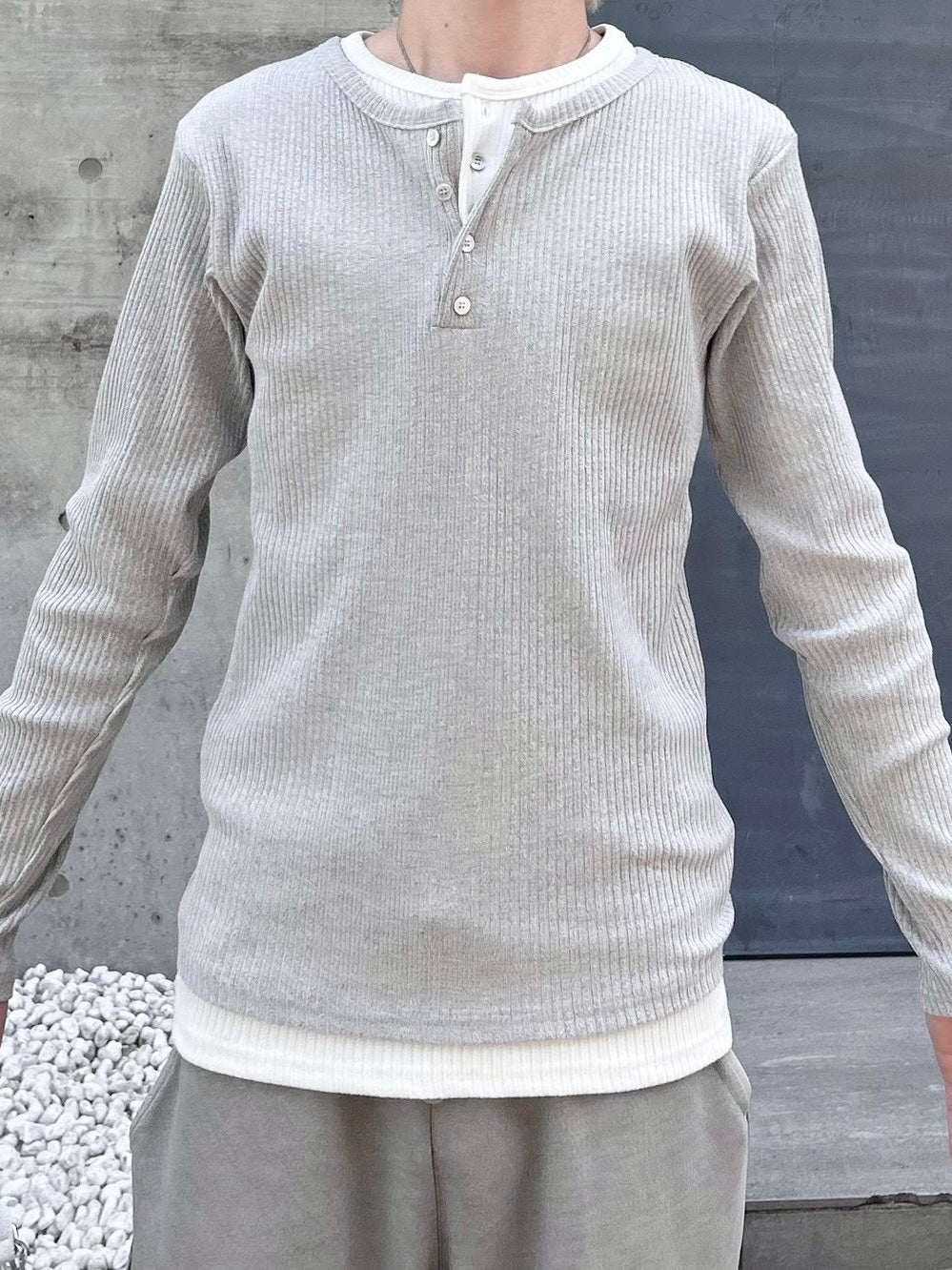 受注制【nmtc+】layered henley neck long sleeve (2color)
