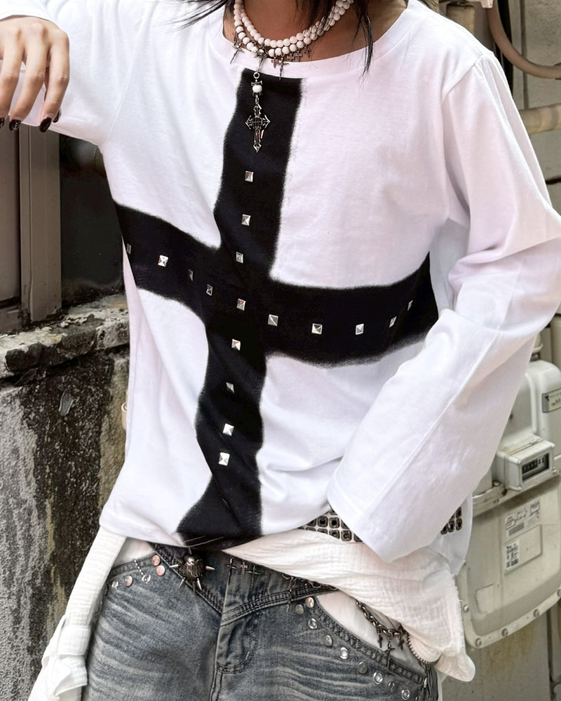 受注制【Never mind the XU】cross print long sleeve (2color)