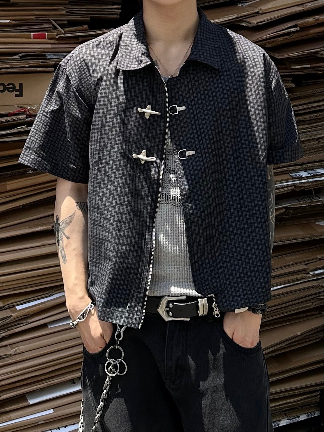 大阪店WEB限定受注制【Chikashitsu +】double buckle shirt jacket (2color)