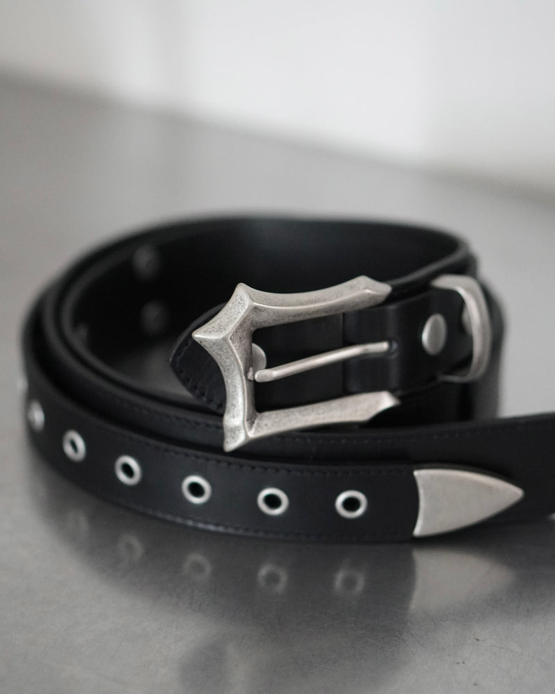 【CHIKASHITSU PLUS HIGH】Layered leather eyelet belt