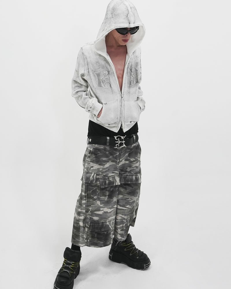 【E RIN AI E】GEMINI ASH KNIT HOODIE ZIP UP