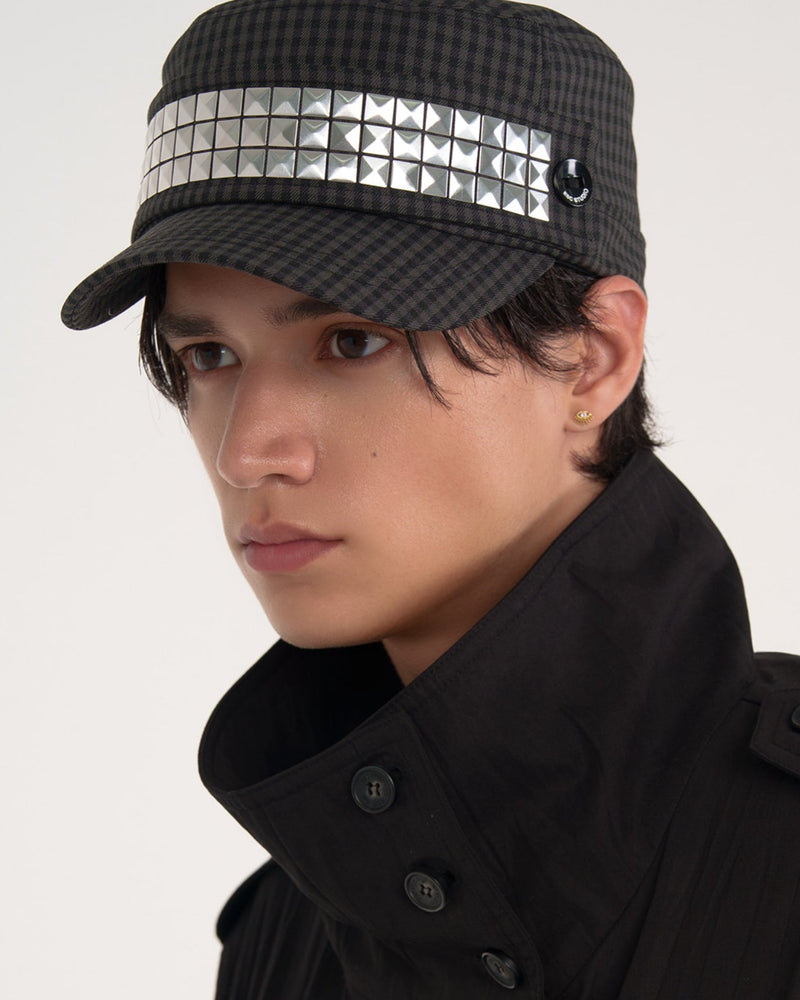 【ESC STUDIO】Studded Plaid patch military cap