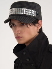 【ESC STUDIO】Studded Plaid patch military cap