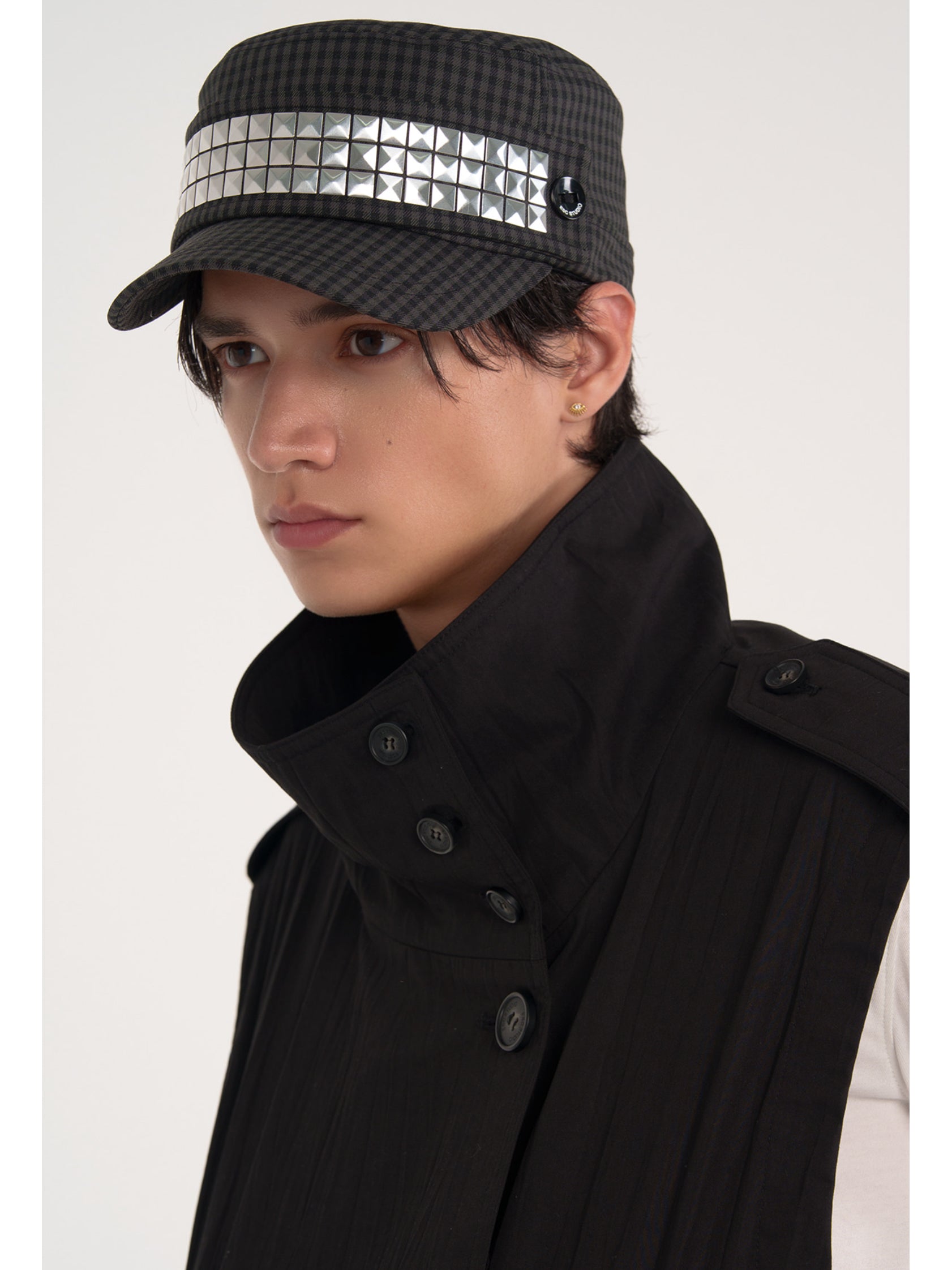 【ESC STUDIO】Studded Plaid patch military cap