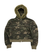 受注制【Chikashitsu +】cropped camouflage fur zip hoodie / 【チカシツプラス】クロップドカモフラージュファー付きジップパーカー (2color)
