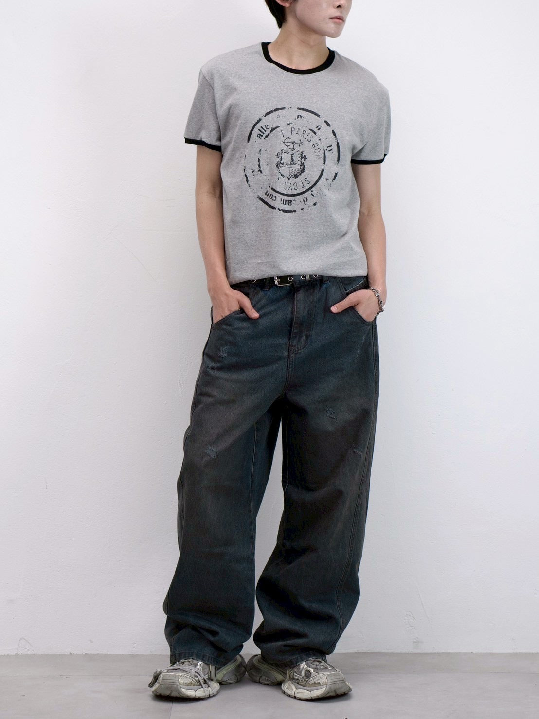受注制【Chikashitsu +】stamp printing ringer tee (3color)