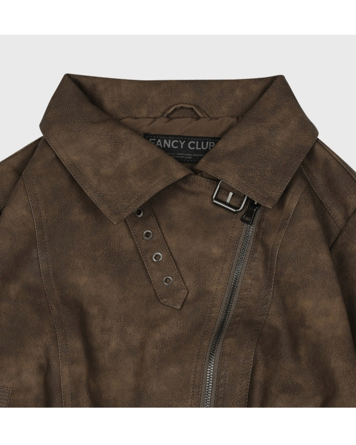 【FANCY CLUB】HIGH-NECK RIBBED LEATHER JACKET