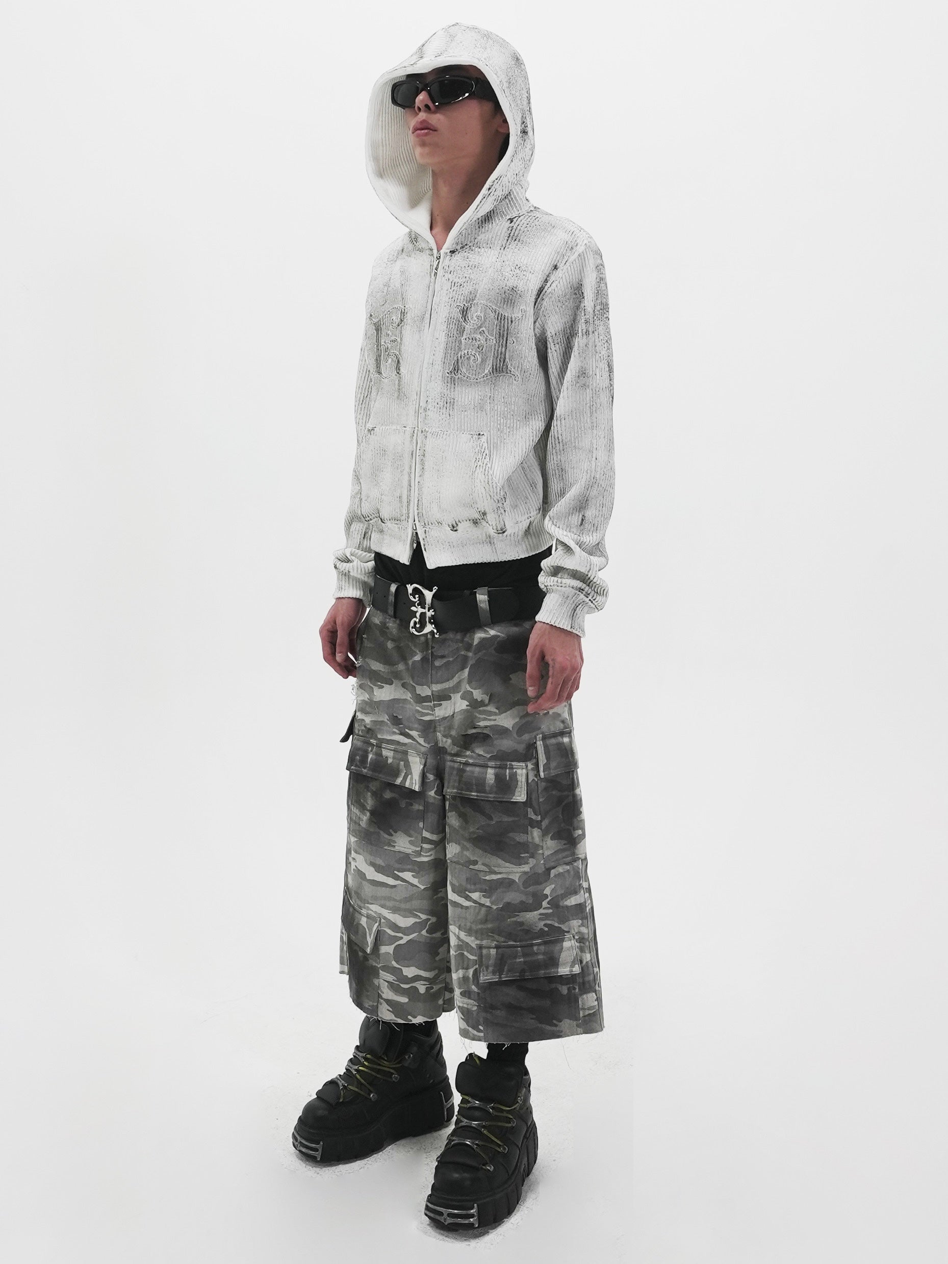 【E RIN AI E】GEMINI ASH KNIT HOODIE ZIP UP