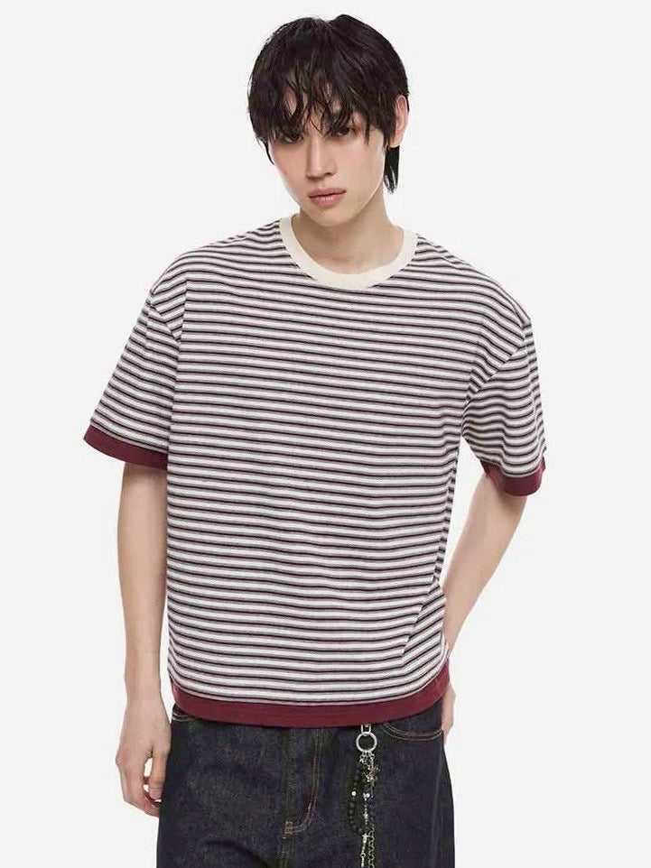 【DNSR】Layered Stripe Crop T-Shirt