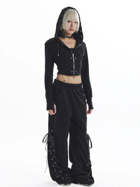 【KAIYA】tie me up hoodie zip-up