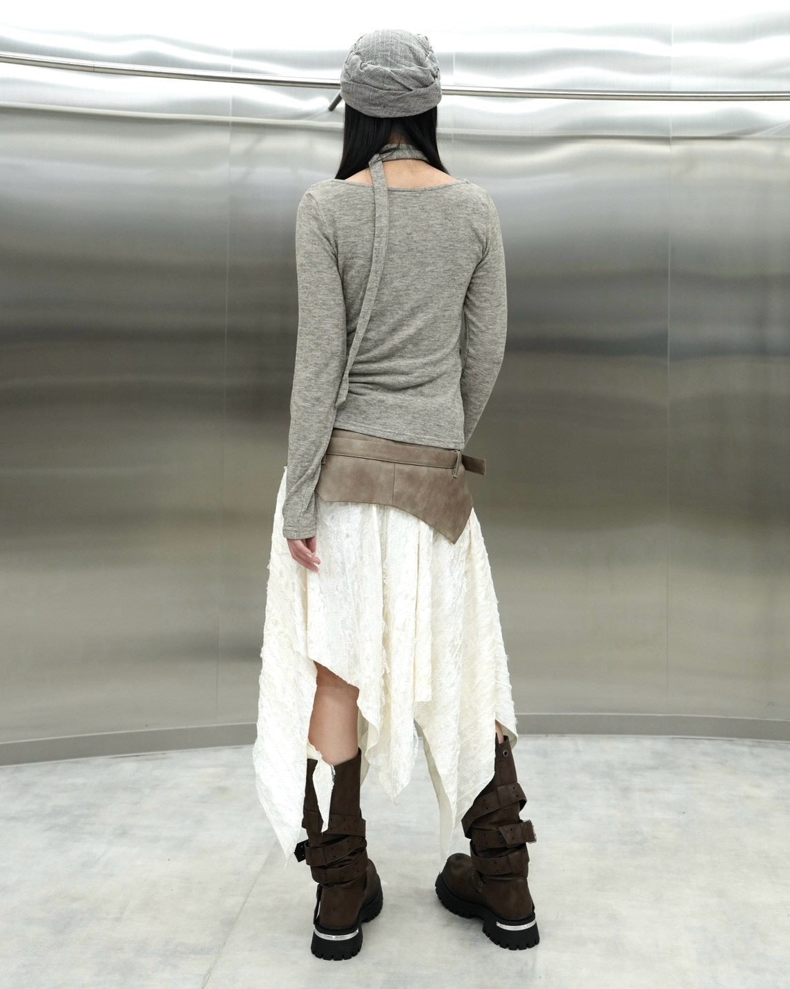 受注制【Never mind the XU】Draped ruched tie set top (4color)