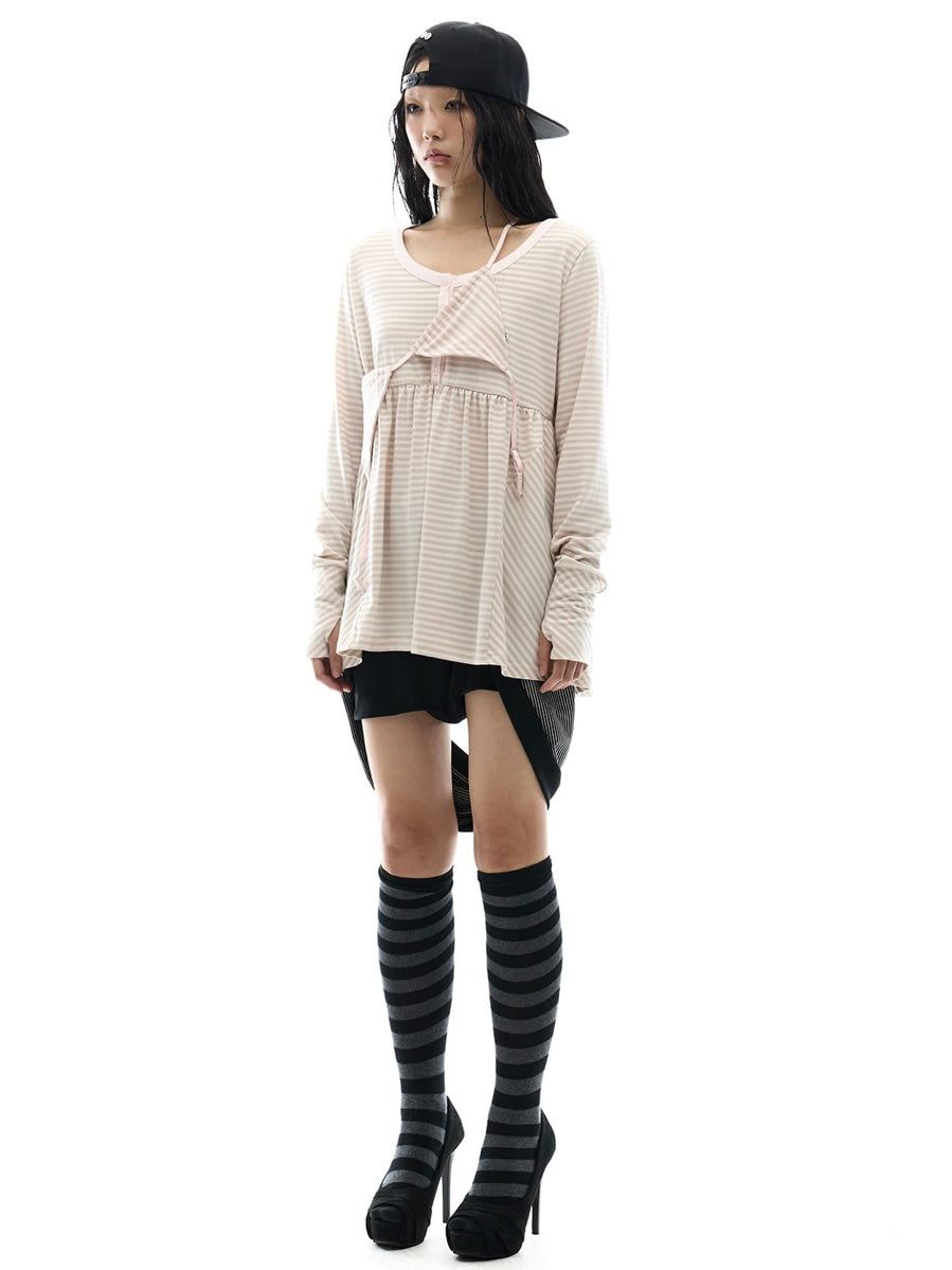 【OJOS】Layered Bra Flare Top