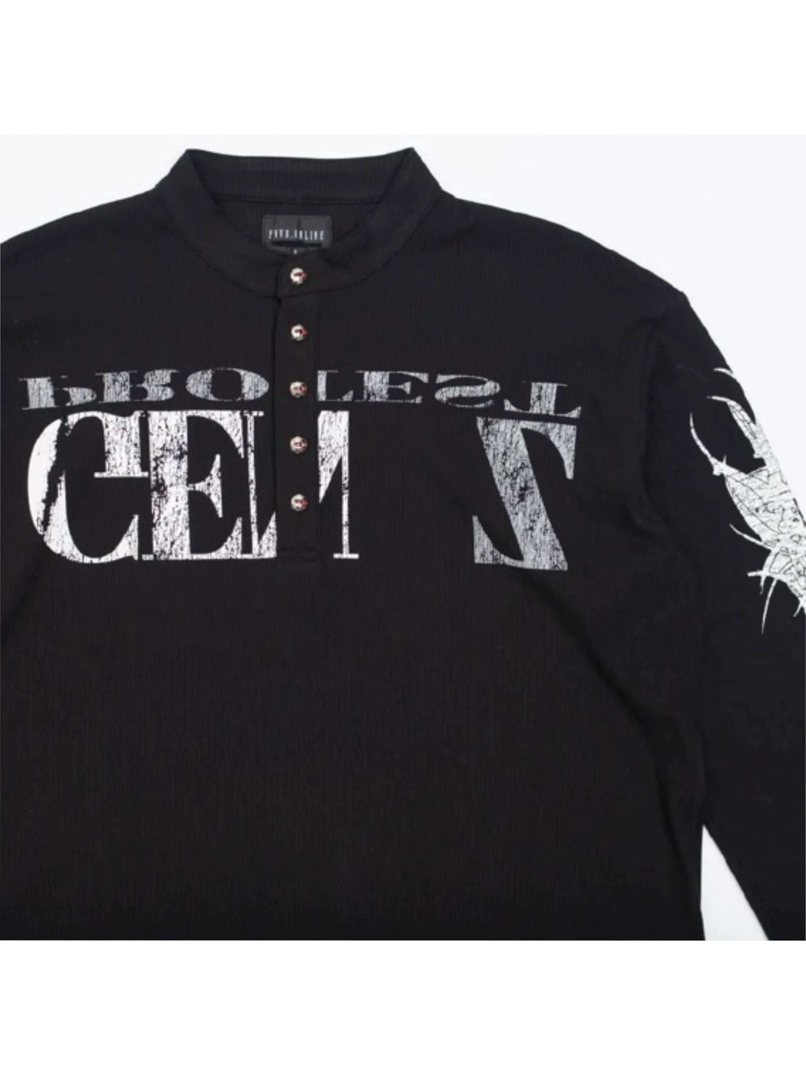 【F.V.V.O】Ribbed Printed Henley Long Sleeve