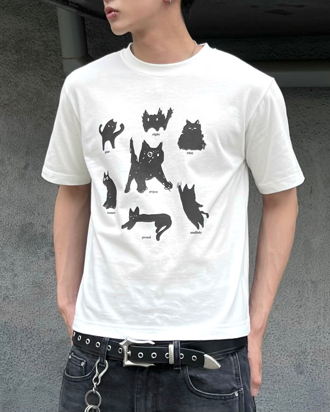 大阪店WEB限定受注制【Chikashitsu +】cat mood graphic t-shirt (2color)