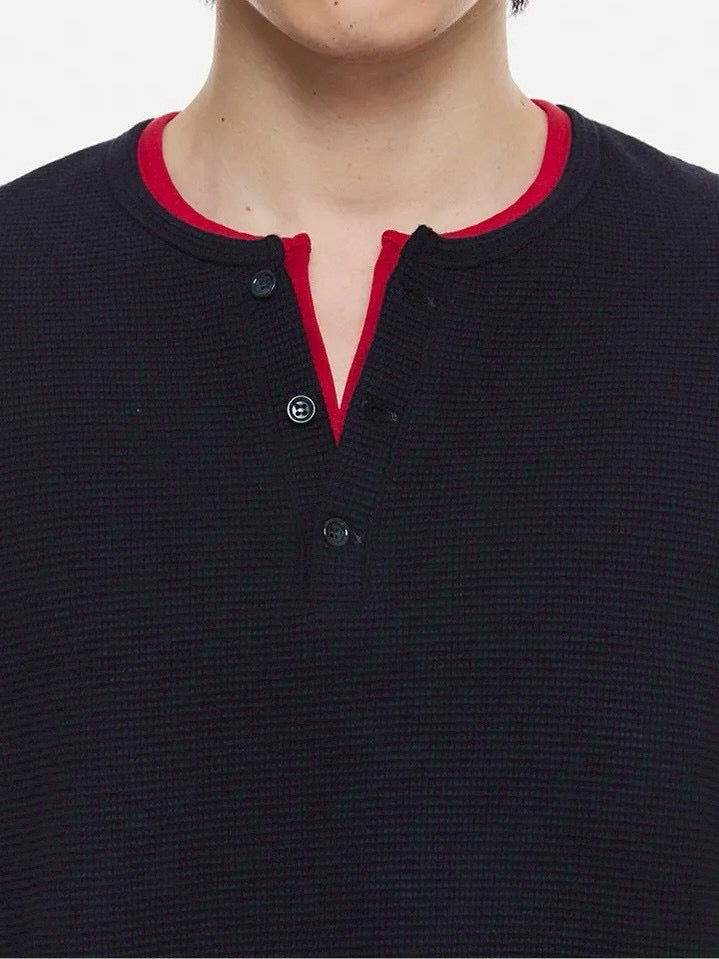 【DNSR】Layered Henley Waffle T-Shirt