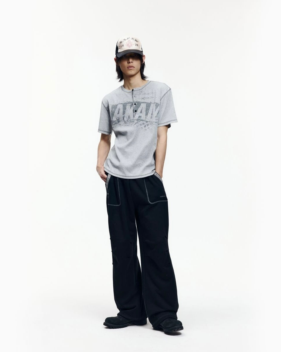 【AAKAM】Tread Henry Neck Half Top