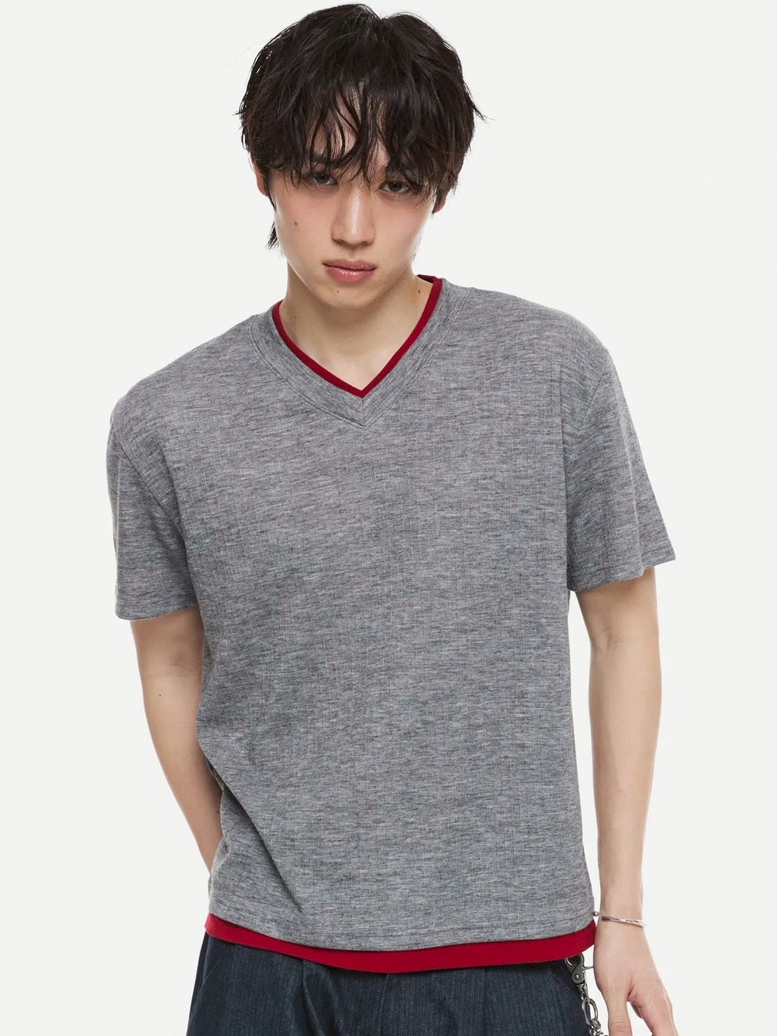 【DNSR】Layered V-Neck Half T-Shirt