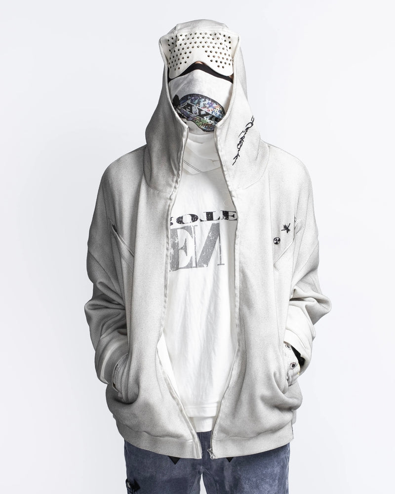 【F.V.V.O】Waffle Embroidered Mask Oversized Zip Hoodie
