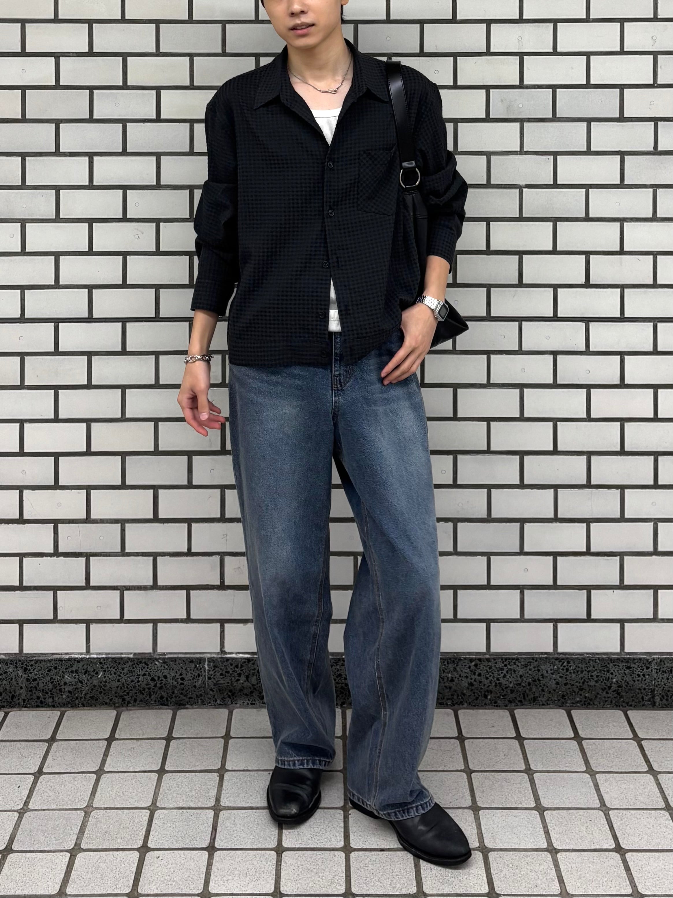 東京店WEB限定受注制【Chikashitsu +】seersucker relax check shirt (2color)