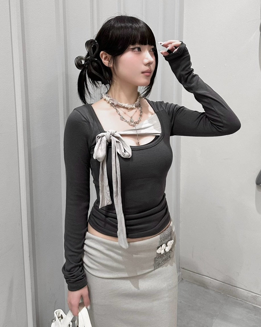 受注制【nmtc+】Ribbon Layered Long Sleeve Top (2color)